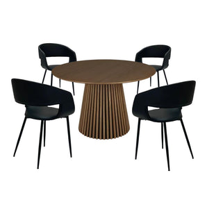 Spisebordsett - Måne Lamel Spisebord Smoked + Nilo Sort PU