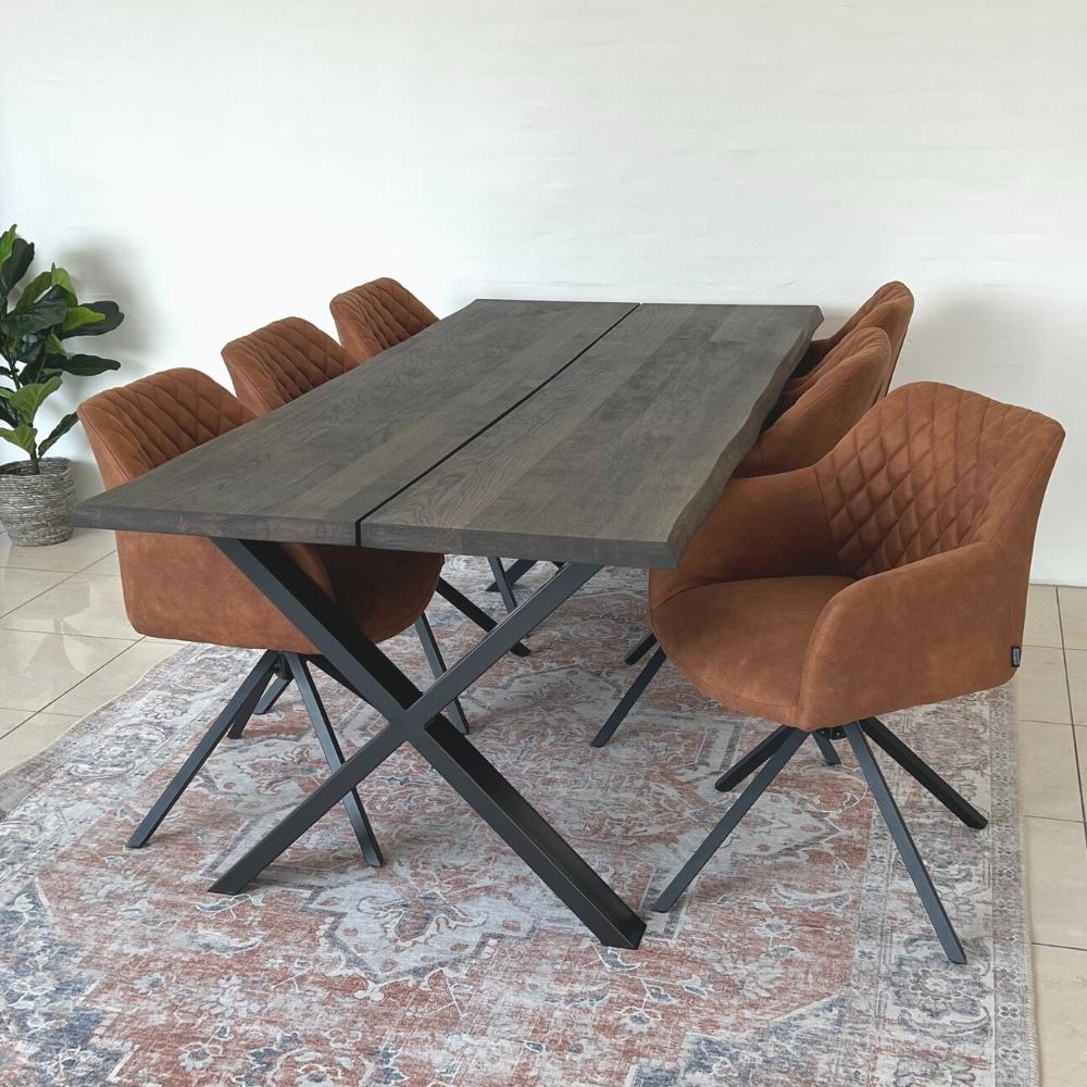 Spisebordsett - Venus Smoked Eik 200 cm + Pau Cognac Mikrofiber